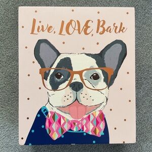 Adorable “Live, Love, Bark” French Bulldog w/Glasses & Bow Tie Shelf Sitter